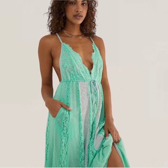 HAH Hot As Hell I’ll Take You Farrer Slip Dress Pocket Plunge Maxi - Picture 2 of 3